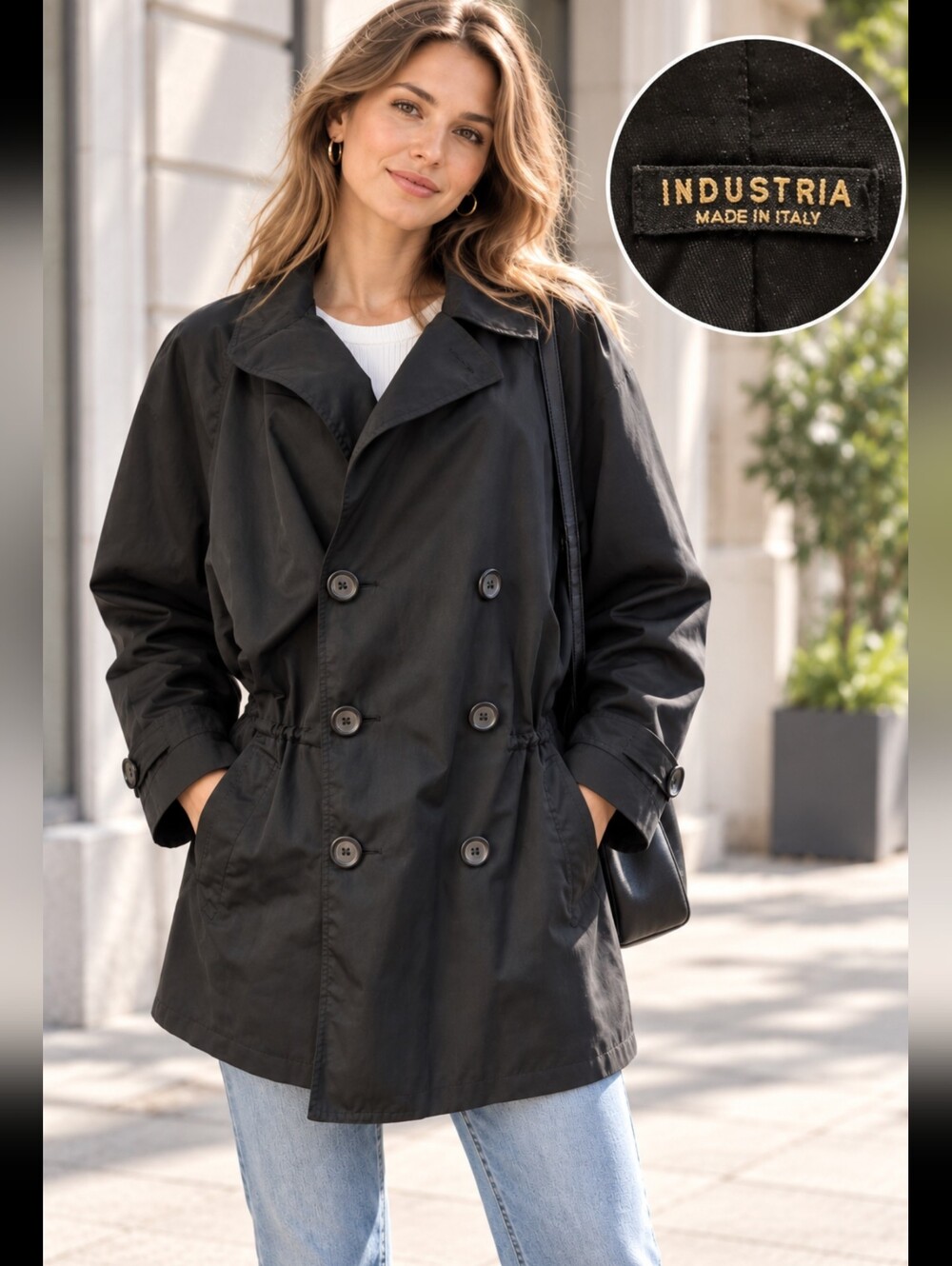INDUSTRIA Made in Italy Double Breasted Ladies Size S Jacket Coat Black #C